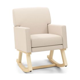 Upholstered Rocking Chair with and Solid Wood Base (Color: Beige)