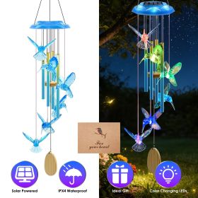 Solar Butterfly Color-Changing Wind Chime with Aluminum Tubes (Color: Blue)