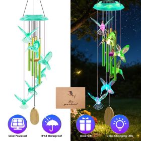 Solar Butterfly Color-Changing Wind Chime with Aluminum Tubes (Color: Green)