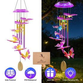 Solar Butterfly Color-Changing Wind Chime with Aluminum Tubes (Color: Purple)