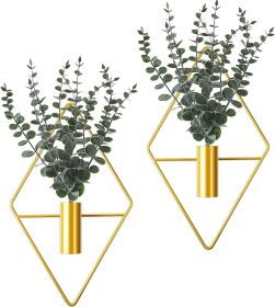 8 Pcs Hanging Planters with Artificial Eucalyptus Metal Hanging Vase Indoor Plants Holder Modern Geometric Boho Bathroom Wall Decor for Living Room Ho (Material: Metal)