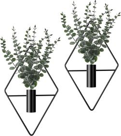 4 Pcs Hanging Planters with Artificial Eucalyptus Metal Hanging Vase Indoor Plants Holder Modern Geometric Boho Bathroom Wall Decor for Living Room Ho (Material: Metal, Plastic)