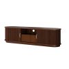 Vintage Rustic TV Stand with Sliding Wood Slatted Doors for TVs up to 75", Farmhouse Fluted TV Cabinet with Drawer