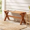 36 Inch Teak Oil-Finish Wood Backless Patio Bench