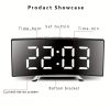 Modern Curved Mirror LED Digital Alarm Clock with Temperature Display