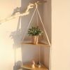 Boho Triangle Wall Shelf with Plant Hanger and Candle Holder