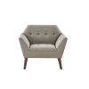 Button-Tufted Mid-Century Modern Lounge Chair with Pecan-Finish Wood Legs