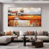 Orange Abstract Village Landscape Canvas Wall Art