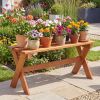 36 Inch Teak Oil-Finish Wood Backless Patio Bench