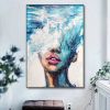 Light Blue Girl Abstract Portrait Canvas Wall Art