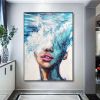 Light Blue Girl Abstract Portrait Canvas Wall Art