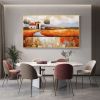 Orange Abstract Village Landscape Canvas Wall Art